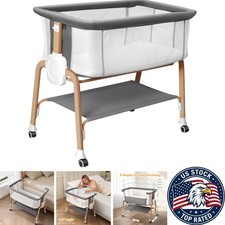 Portable Bassinet Bedside Sleeper with 5 Adjustable Heights Rocking Feature