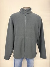 Men's Gray Full Zip Fleece Jacket, Stand-Up Collar, Solid Size Large