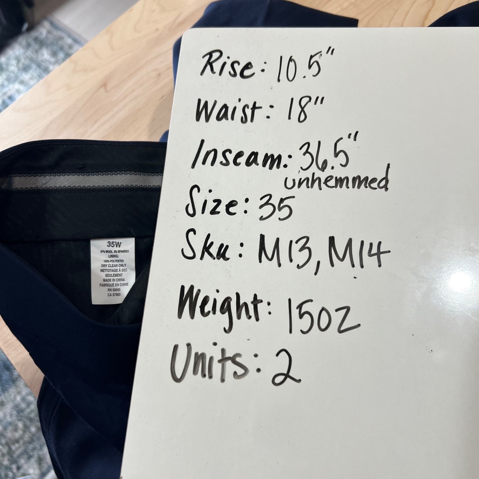 Nordstrom Mens Tech-Smart Trim Wool Spandex Pants Navy Blue Size 35 NWOT