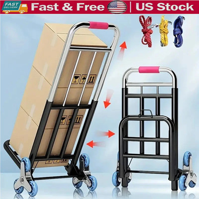 330 lbs Stair Climbing Cart Heavy Duty Folding Hand Truck Dolly 6 Wheels + Rope