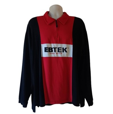 EBTEK Eddy Bauer men's red/navy long-sleeve activewear 1/4 zip top fleec size XL