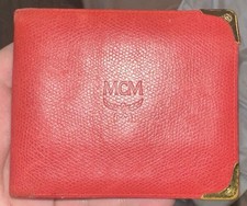 MCM Red Leather Bifold Wallet Gold Corner Hardware Made in Germany