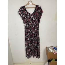 Gap Floral Smocked Waist Midi Dress XXL Black Pink Blue Rayon Short Sleeve
