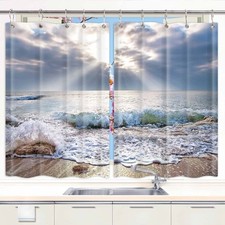 Sunshine and Waves Kitchen Curtains Window Drapes 2 Panel Set with Hooks