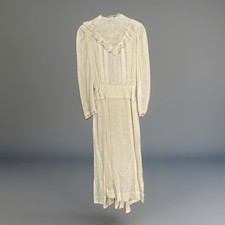 Vtg Ivory Lace Back Bow Long Sleeve Midi Dress Romantic Prairie Cottagecore Sz S