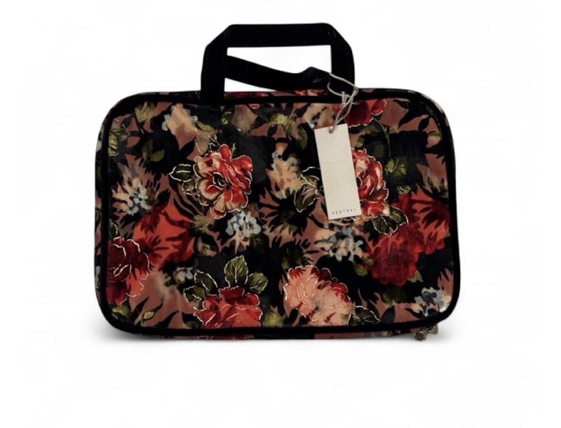 Kestrel Floral Makeup Organizer Case Velvet w/Gold Leafing Pockets 8in x 12in