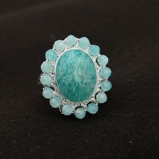Natural Green Amazonite Stone Oval Shape Faceted Gems Adjustable Rings Gifts