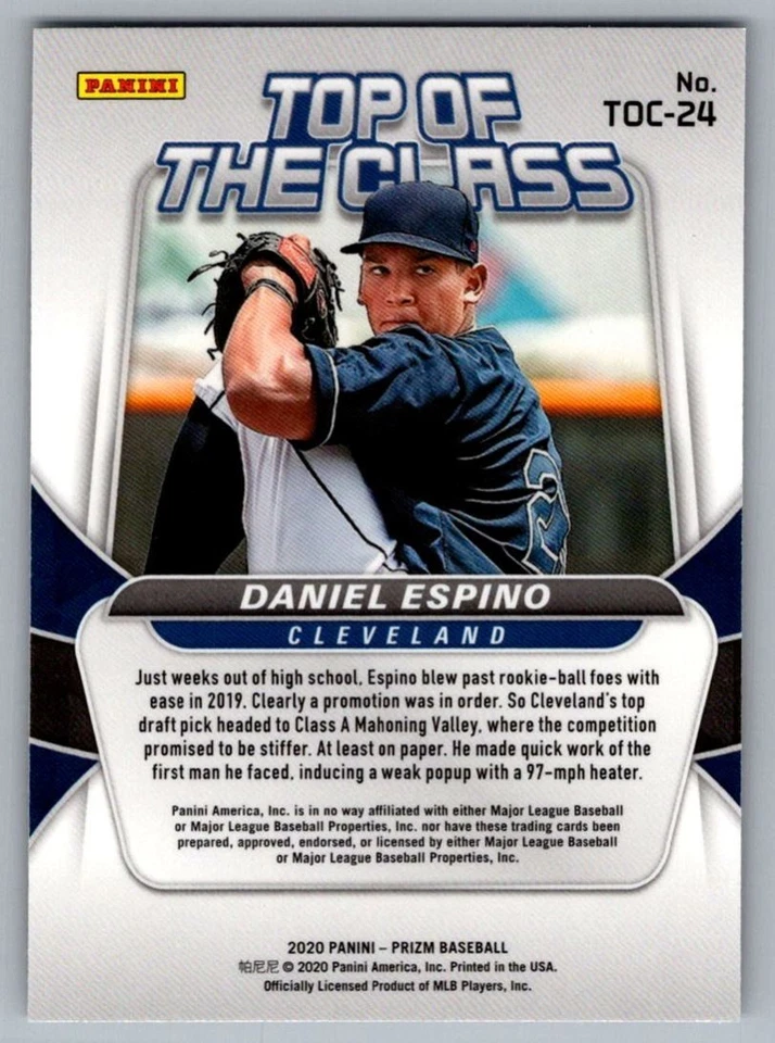 2020 Panini Prizm Top of The Class Daniel Espino Cleveland Indians #TOC-24 - Image 2 of 2