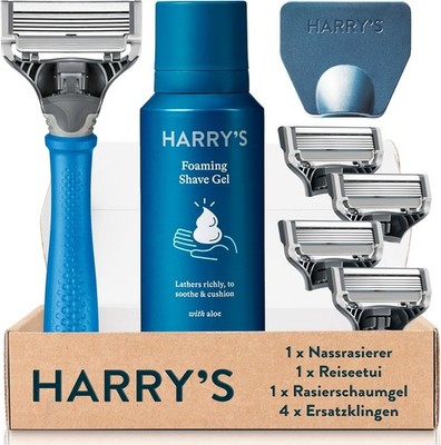 Harry s Nassrasierer für Männer   Rasier-Set mit blauem Griff, 4 Ersat