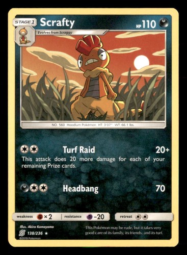 Scrafty 138/236 Rare Unified Minds Pokemon Near Mint