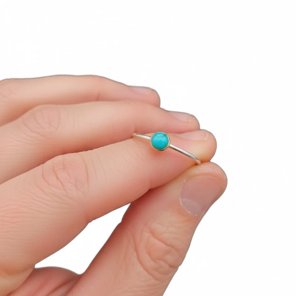Handmade Turquoise December Birthstone Silver Minimalist Ring Christmas Gift For - Image 2 of 4
