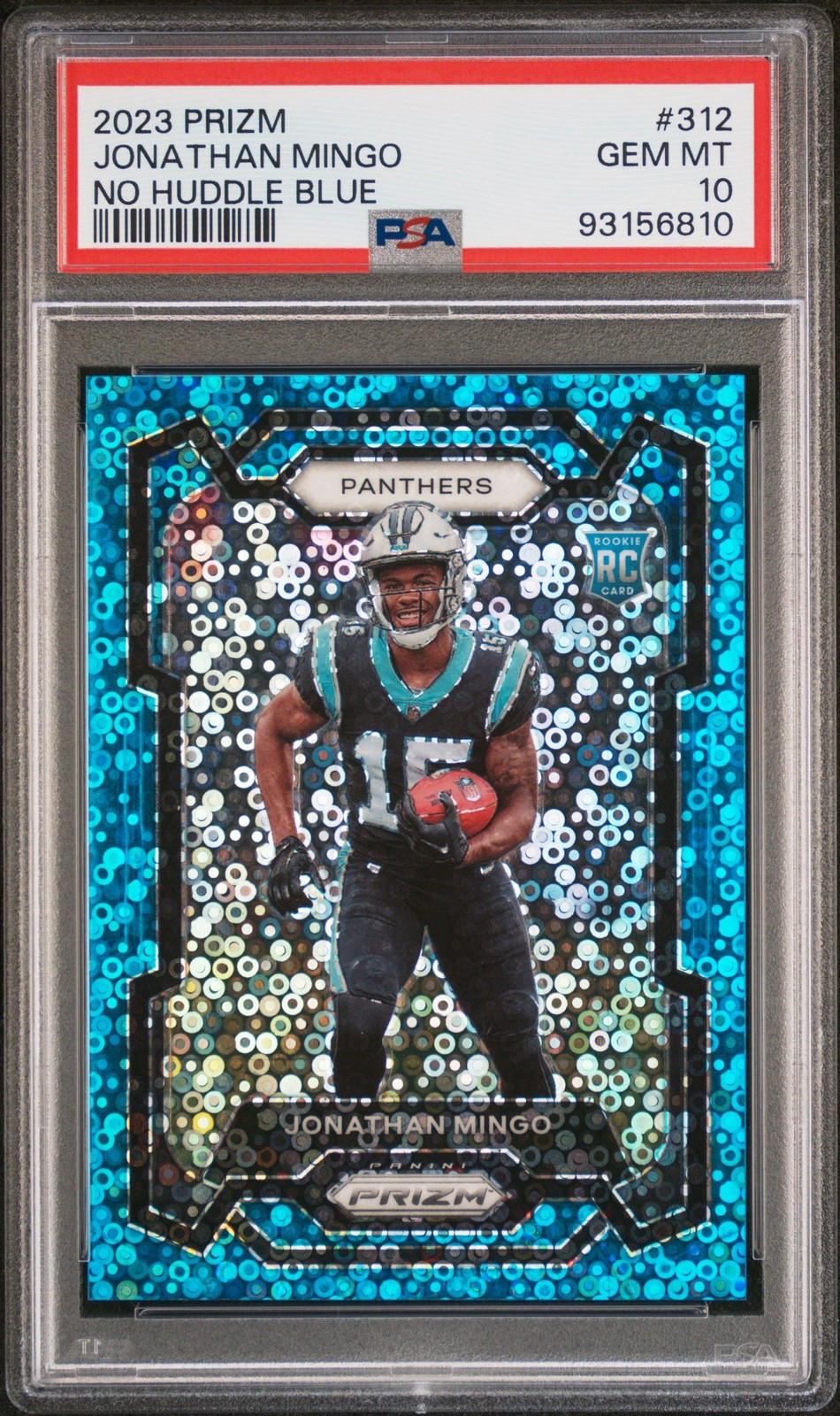 2023 PANINI PRIZM NO HUDDLE BLUE #312 JONATHAN MINGO 23/95 PSA 10