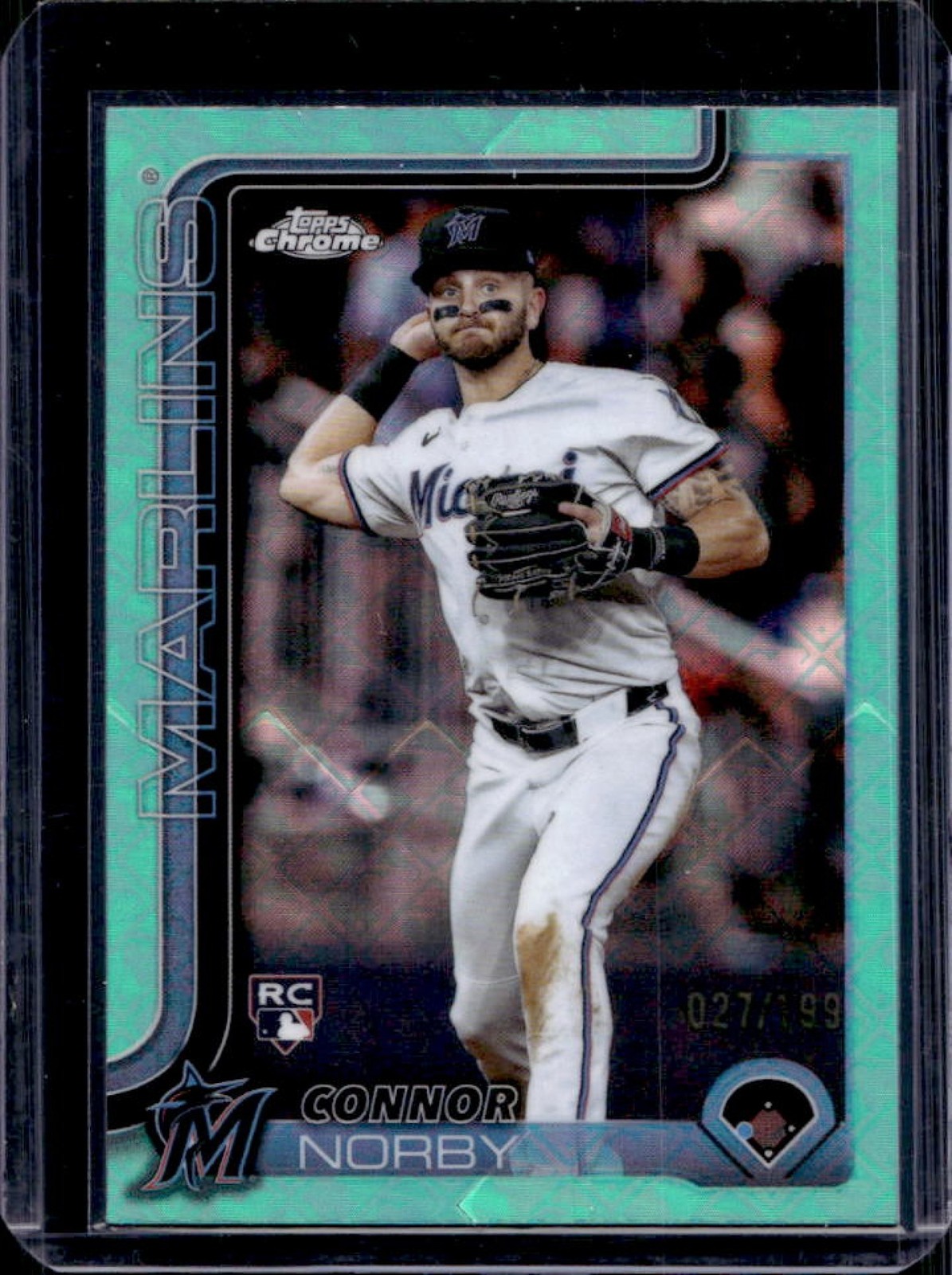 2025 Topps Chrome LogoFractor Connor Norby RC Aqua Refractor #27/199 Marlins