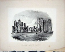 Original Old Antique Print 1850 Brandard Engraving Kenilworth Castle Ruins 19th