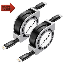USB C to Retractable Lightning Cable 4FT, 2Pack [Mfi Certified] Iphone 14/13/12