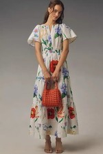 NWT Anthropologie The Somerset Maxi Dress White Floral Size L Rare