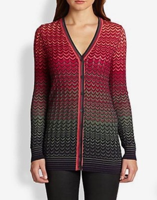 Missoni Gradient Ombre Chevron Knit Cardigan Sweater Top Size 48