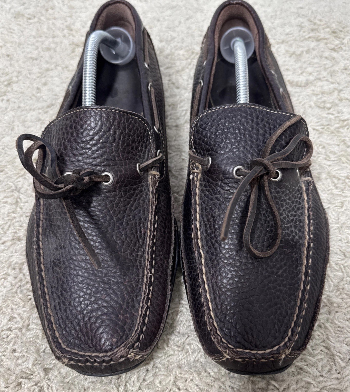 LL Bean Brown Pebbled Leather Slip On Driving Loafers Moccasins Mens 12D Comfort
