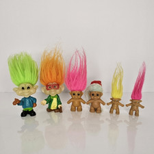Lot of 6 Troll Doll Figures w/ Colorful Hair, Vintage