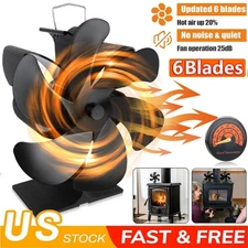 6 Blade Stove Fireplace Fan - Eco Heat Powered for Wood/Log Burner + Thermometer