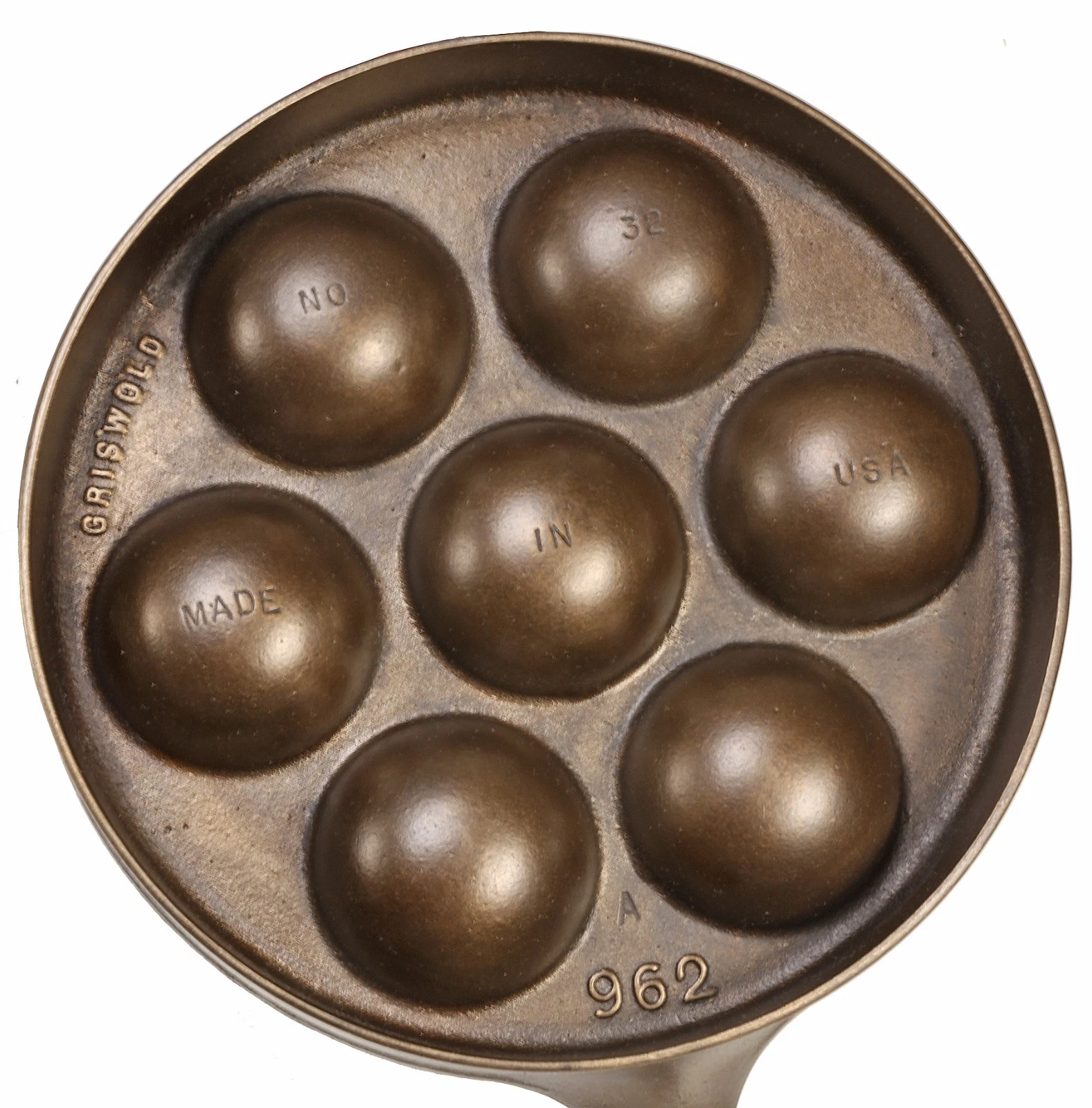 Vintage Griswold No 32 (962) Cast Iron Aebleskiver Danish Cake Pan Restored Cond