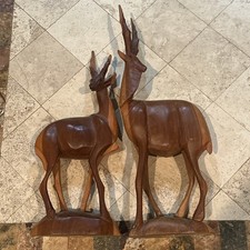 PAIR OF VINTAGE WOOD HAND CARVED IN KENYA GAZELLE FIGURINE 10" & 8"