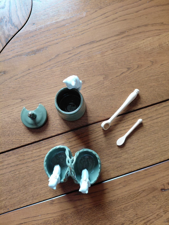 salerons et moutardier anciens decor chats - Photo 2/4