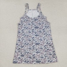 Adult women’s grey camo yoga dress with straps, active pockets, and a short kn