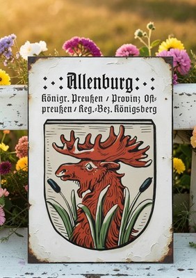 Allenburg Preußen Ostpreußen Stadt Wappen Vintage Retro Schild Alu Druck