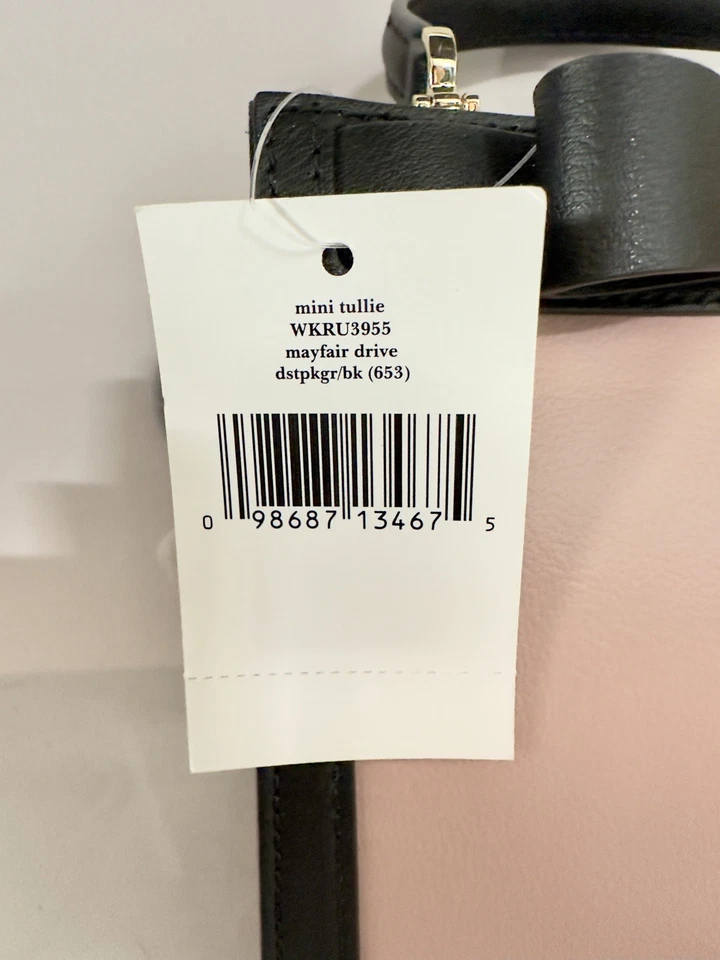 全新带标签 Kate Spade Mini Tullie 带 Bow Mayfair Drive -- 粉色尘土飞扬/黑色 MSRP $329 — 第 3/4 张图片