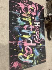 - 71x43 Photography Backdrops, 71 inches x 43 inches Neon Happy Birthday Banner