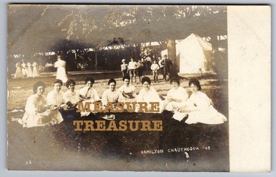 C.1910 HAMILTON, IL CHAUTAUQUA PARK WATERMELON LADIES GROUP PHOTO Postcard P97