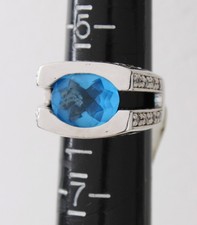 New FAS Sterling Silver 925 Cubic Zirconia Blue  White Stones Ring Size 6 NWT