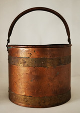 Vintage Copper & Brass banded Log Bin or Coal Bucket