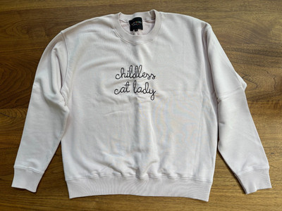 Lingua Franca NYC ''Childless Cat Lady'' Women's Sweatshirt, Light Pink, Size M