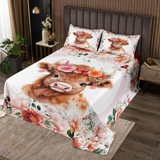 Cute Highland Cow Bedspread Twin Size Cartoon Animal Quilted Coverlet for Boy...
