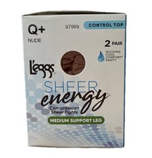 2 Pack L'eggs Sheer Energy Size Q Nude Control Top Pantyhose
