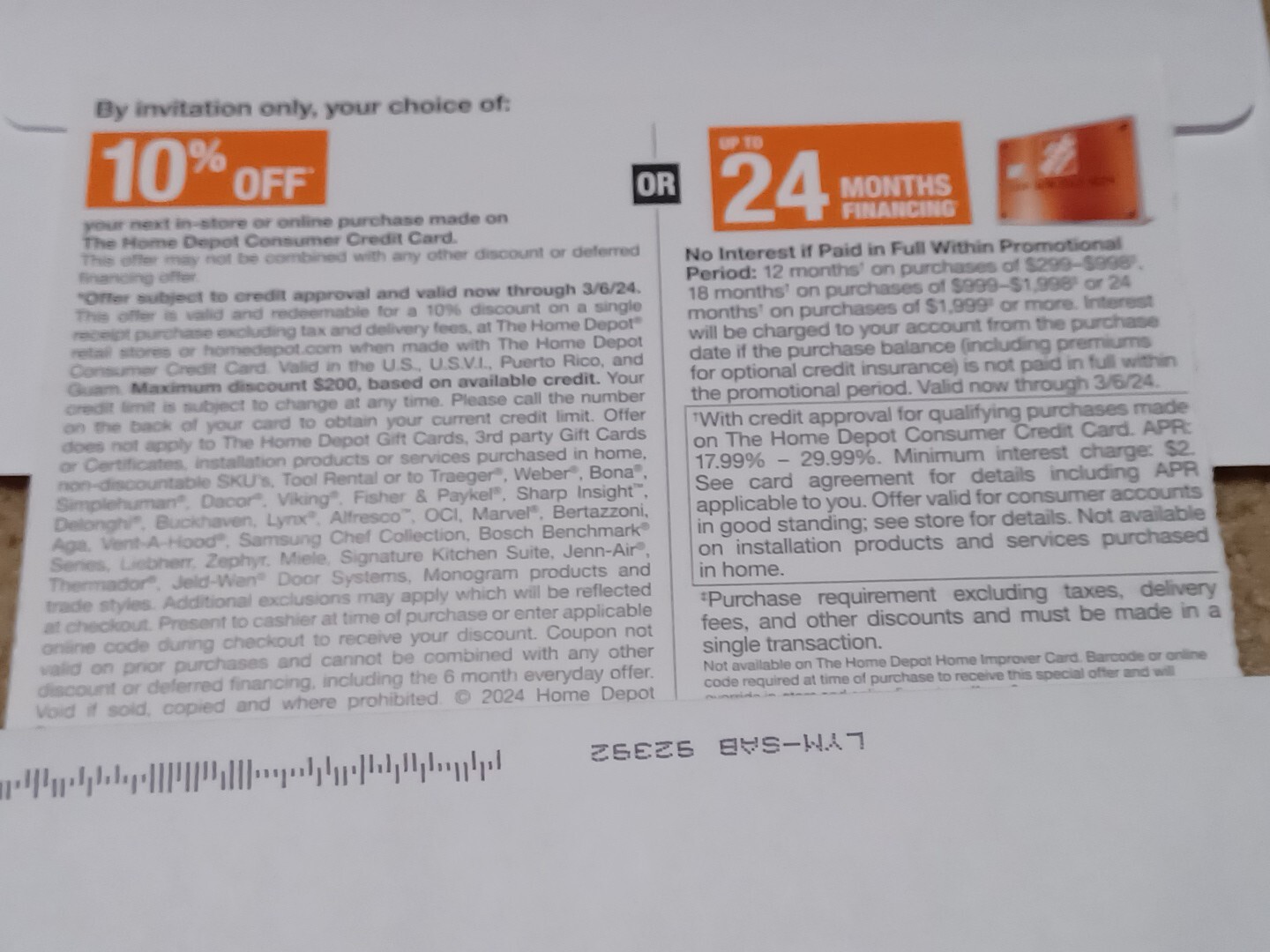 Home Depot Coupon 10 off Coupon Online Exp 3/6/24 . eBay