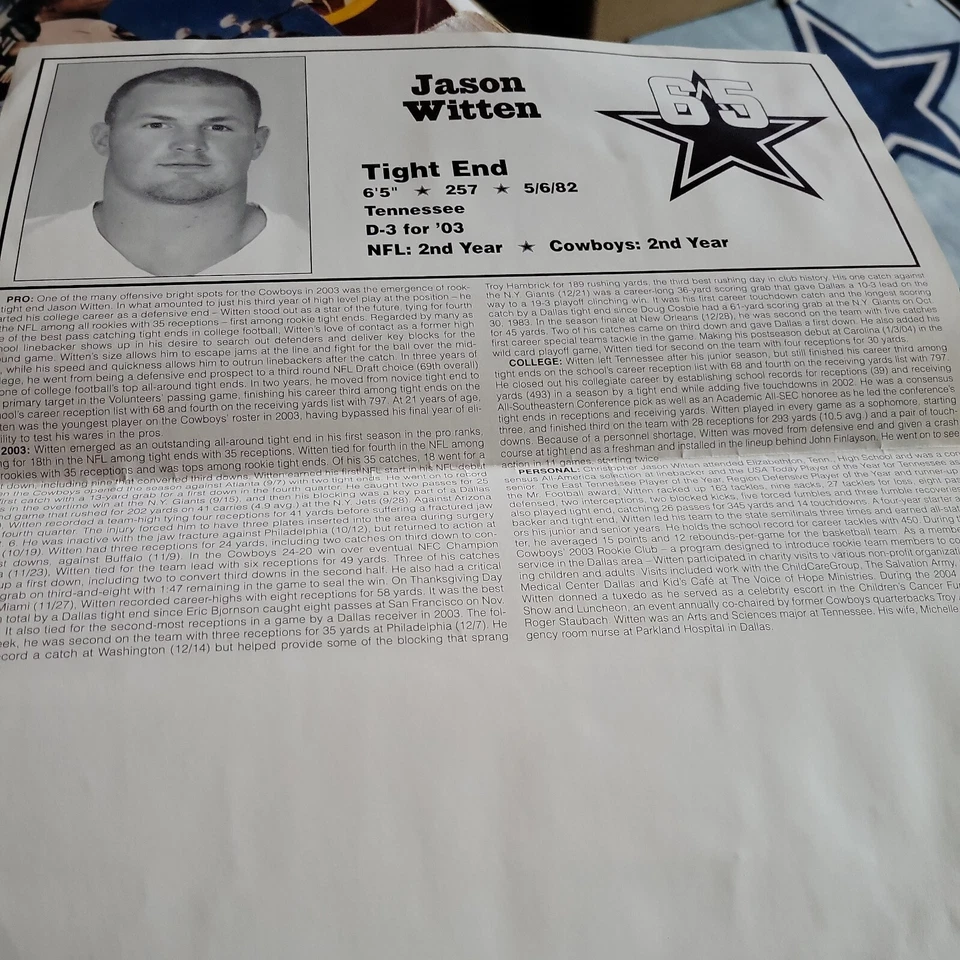Jason Witten Dallas Cowboys  14"×11" Poster Papa Johns - Image 3 of 4