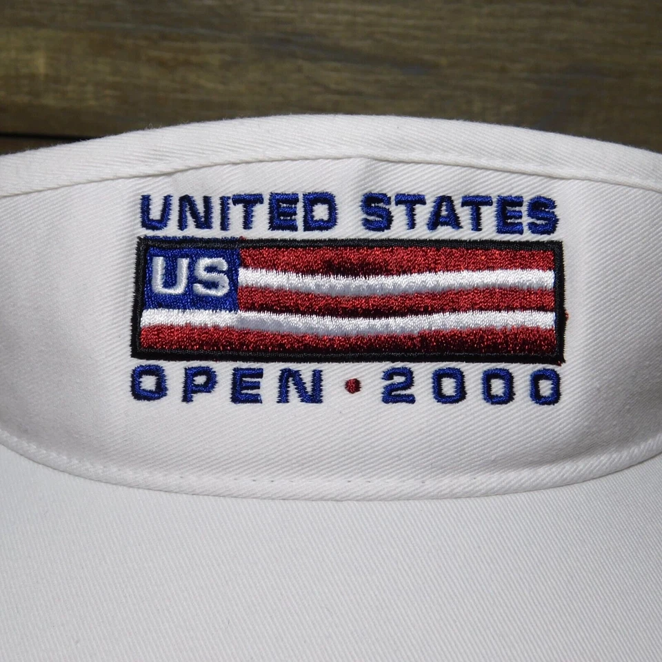 De colección Original EE. UU. ABIERTO 2000 Y2K Golf Tenis 4 Cabezas Equipo Visera Blanca Sombrero Foto 4 de 4