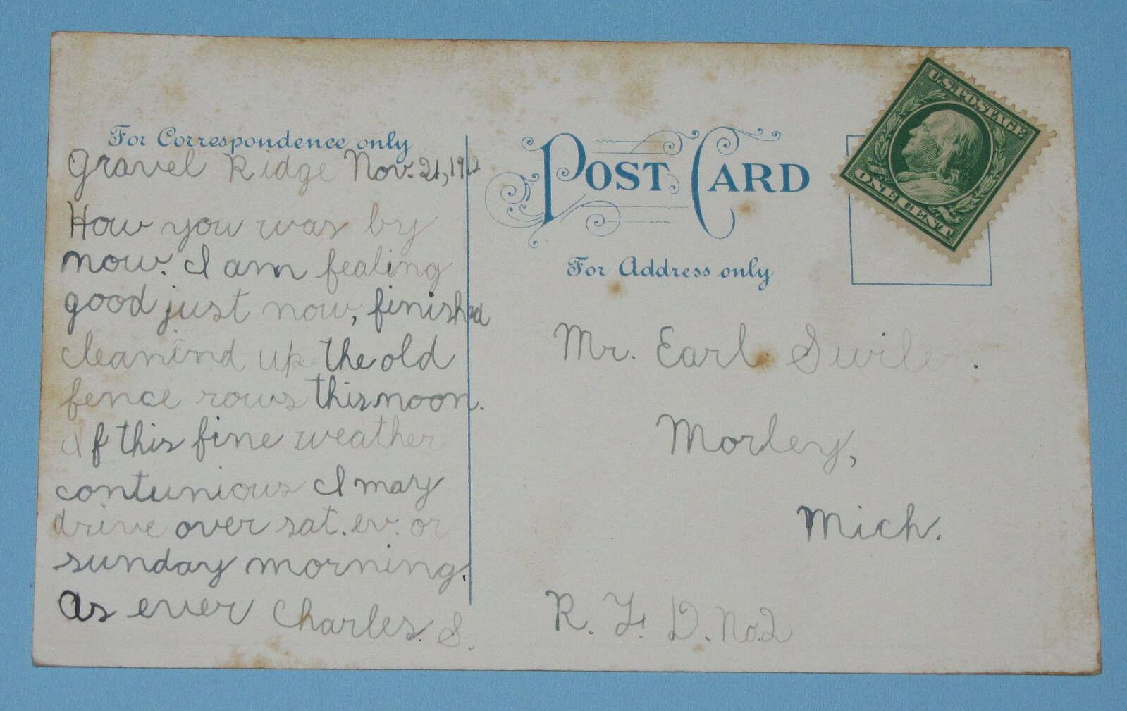 Michigan Postmarks MICHIGAN LAKEVIEW MICH MONTCALM COUNTY MI USED 1912 NO POSTMARK VINTAGE ...