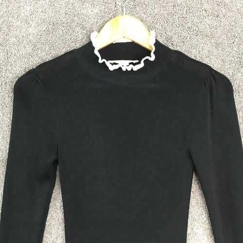 H&M knit dress size M black midi long sleeve ruffle collar Wednesday Addams goth - Picture 3 of 18