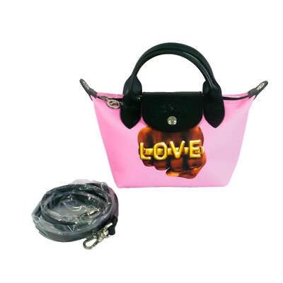 Longchamp 平皿 Delhi LONGCHAMP x TOILETPAPER Polyamide Canvas Le Pliage Pink Size XS