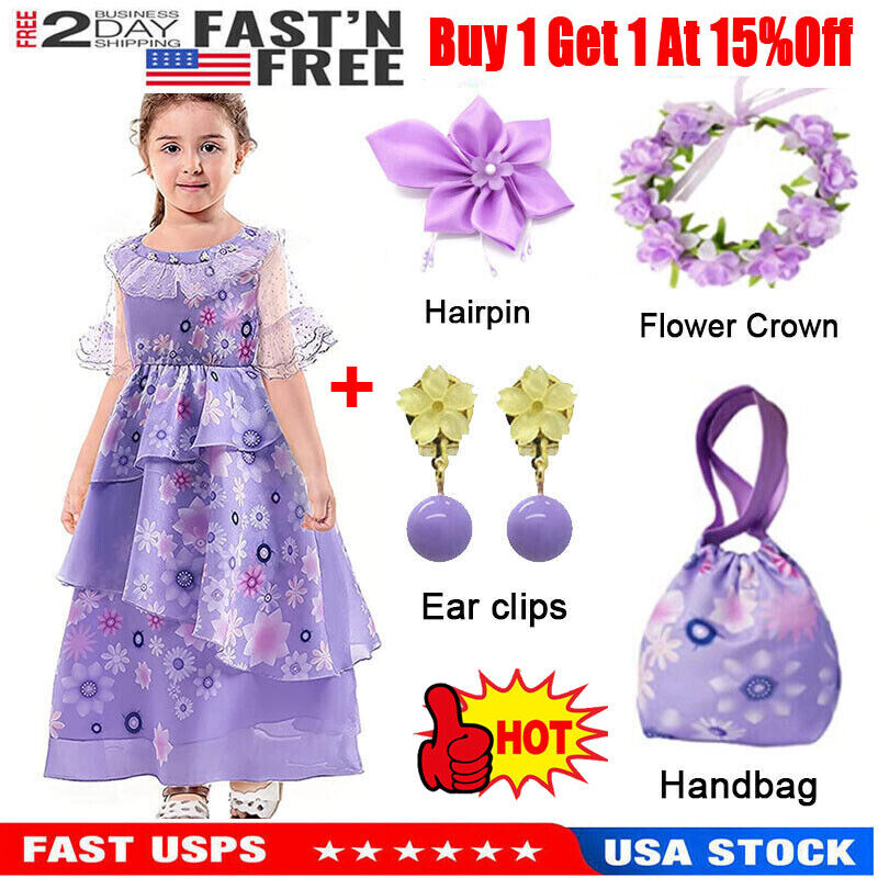 Encanto Dress for Kids Girls Mirabel Isabella Halloween Costume Outfits Cosplay