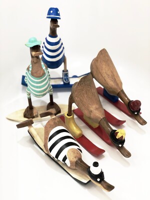 Holz Ente Ski Surfer Skateboard 25 cm Bambus Ente Statue Ornament