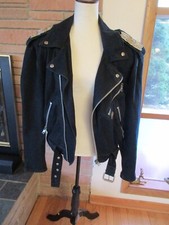 Vintage Parasuco Moto Jacket Denim Motocycle Bomber Silver Embellishment Black M