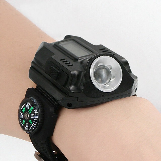 Tactical Sport LED Rechargeable Wrist Watch Flashlight Compass Running Hiking eBay