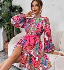 Tropical Print Sundress Boho Mini Dress Size X-Small