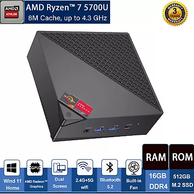 MINI Gaming PC AMD Ryzen 7 5700U 16GB 512GB SSD 4K UHD Micro Computer Windows 11 MINI Gaming PC AMD Ryzen 7 5700U 16GB 512GB SSD 4K UHD Micro Computer Windows 11