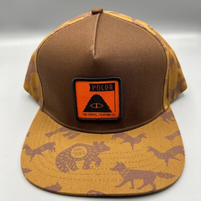 Poler Print Patch Hat Men Brown Camp Vibes Snap Back Cap New